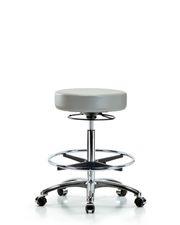 Rutledge Vinyl Stool without Back Chrome - High Bench Height with Chrome Foot Ring & Casters in Dove Trailblazer Vinyl