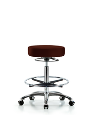 Rutledge Vinyl Stool without Back Chrome - High Bench Height with Chrome Foot Ring & Casters in Burgundy Trailblazer Vinyl