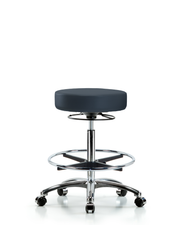 Rutledge Vinyl Stool without Back Chrome - High Bench Height with Chrome Foot Ring & Casters in Imperial Blue Trailblazer Vinyl