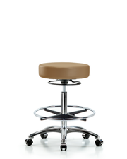 Rutledge Vinyl Stool without Back Chrome - High Bench Height with Chrome Foot Ring & Casters in Taupe Trailblazer Vinyl