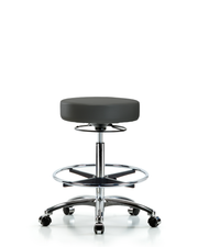 Rutledge Vinyl Stool without Back Chrome - High Bench Height with Chrome Foot Ring & Casters in Charcoal Trailblazer Vinyl