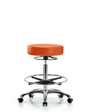 Rutledge Vinyl Stool without Back Chrome - High Bench Height with Chrome Foot Ring & Casters in Orange Kist Trailblazer Vinyl