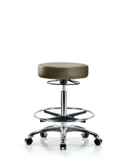 Rutledge Vinyl Stool without Back Chrome - High Bench Height with Chrome Foot Ring & Casters in Taupe Supernova Vinyl
