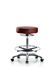 Rutledge Vinyl Stool without Back Chrome - High Bench Height with Chrome Foot Ring & Casters in Borscht Supernova Vinyl