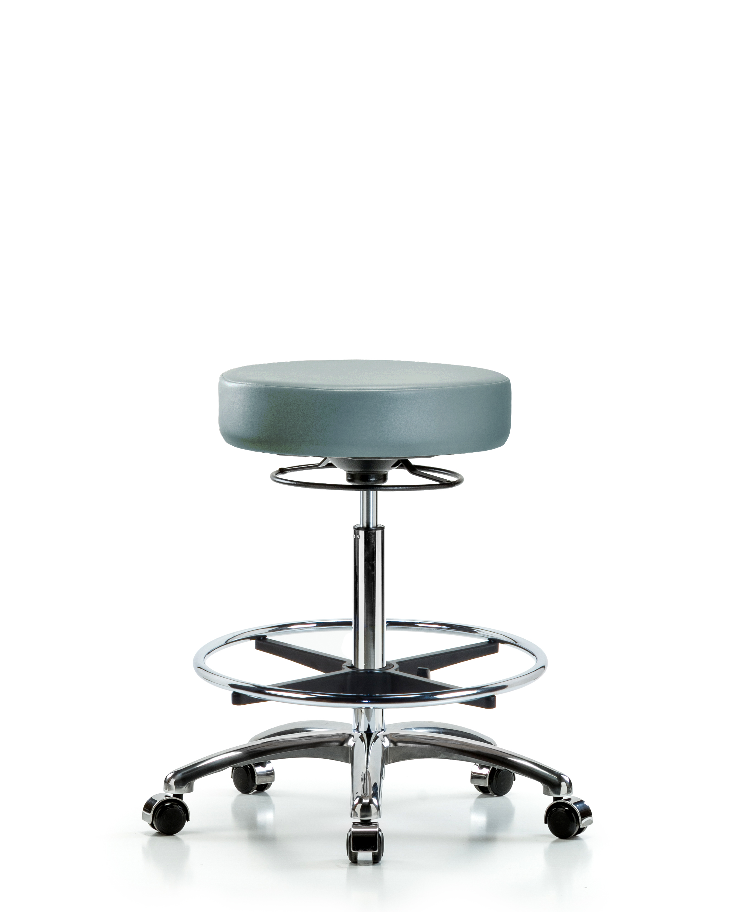 Rutledge Vinyl Stool without Back Chrome - High Bench Height with Chrome Foot Ring & Casters in Storm Supernova Vinyl