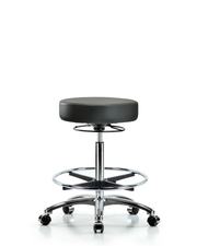 Rutledge Vinyl Stool without Back Chrome - High Bench Height with Chrome Foot Ring & Casters in Carbon Supernova Vinyl