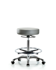 Rutledge Vinyl Stool without Back Chrome - High Bench Height with Chrome Foot Ring & Casters in Sterling Supernova Vinyl