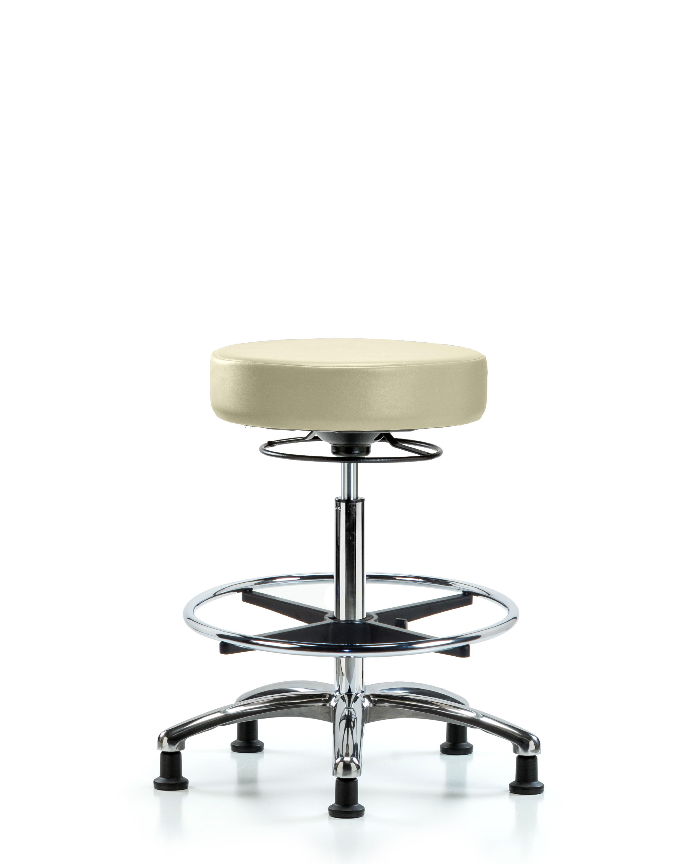 Rutledge Vinyl Stool without Back Chrome - High Bench Height with Chrome Foot Ring & Stationary Glides in Adobe White Trailblazer Vinyl