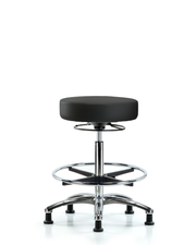 Rutledge Vinyl Stool without Back Chrome - High Bench Height with Chrome Foot Ring & Stationary Glides in Black Trailblazer Vinyl