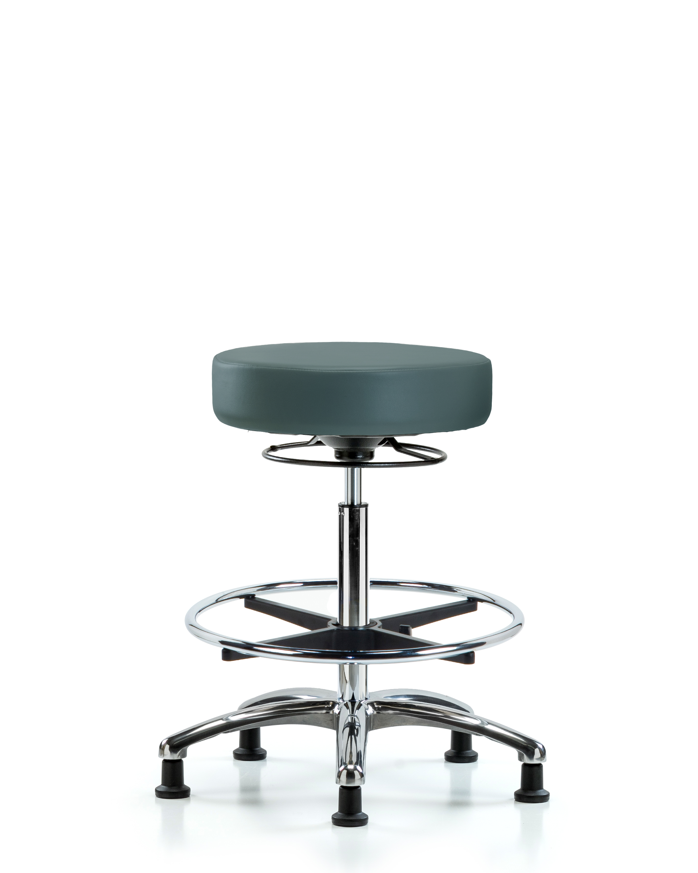 Rutledge Vinyl Stool without Back Chrome - High Bench Height with Chrome Foot Ring & Stationary Glides in Colonial Blue Trailblazer Vinyl