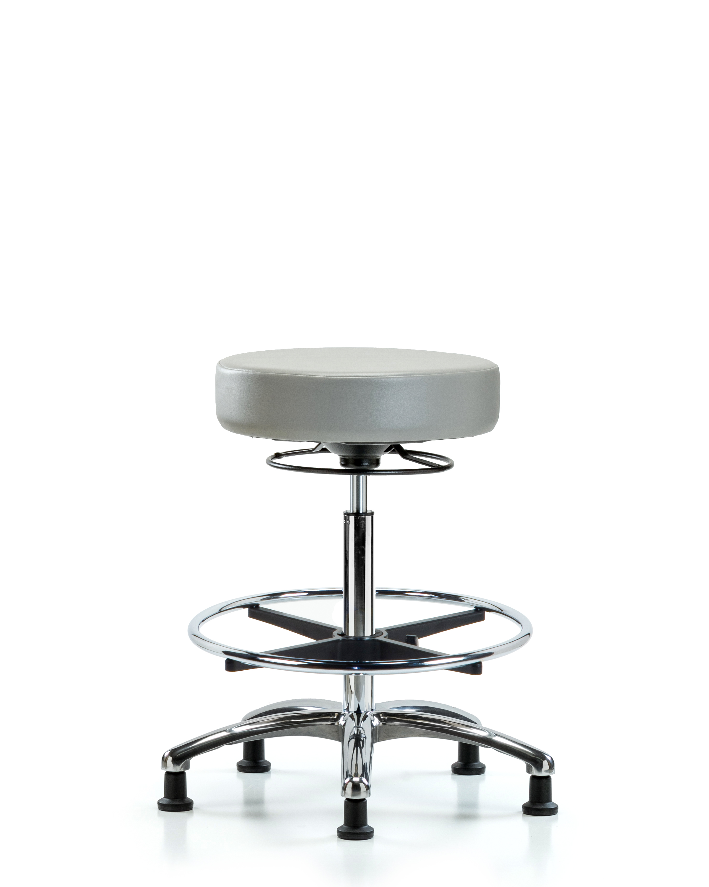Rutledge Vinyl Stool without Back Chrome - High Bench Height with Chrome Foot Ring & Stationary Glides in Dove Trailblazer Vinyl