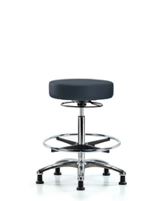 Rutledge Vinyl Stool without Back Chrome - High Bench Height with Chrome Foot Ring & Stationary Glides in Imperial Blue Trailblazer Vinyl