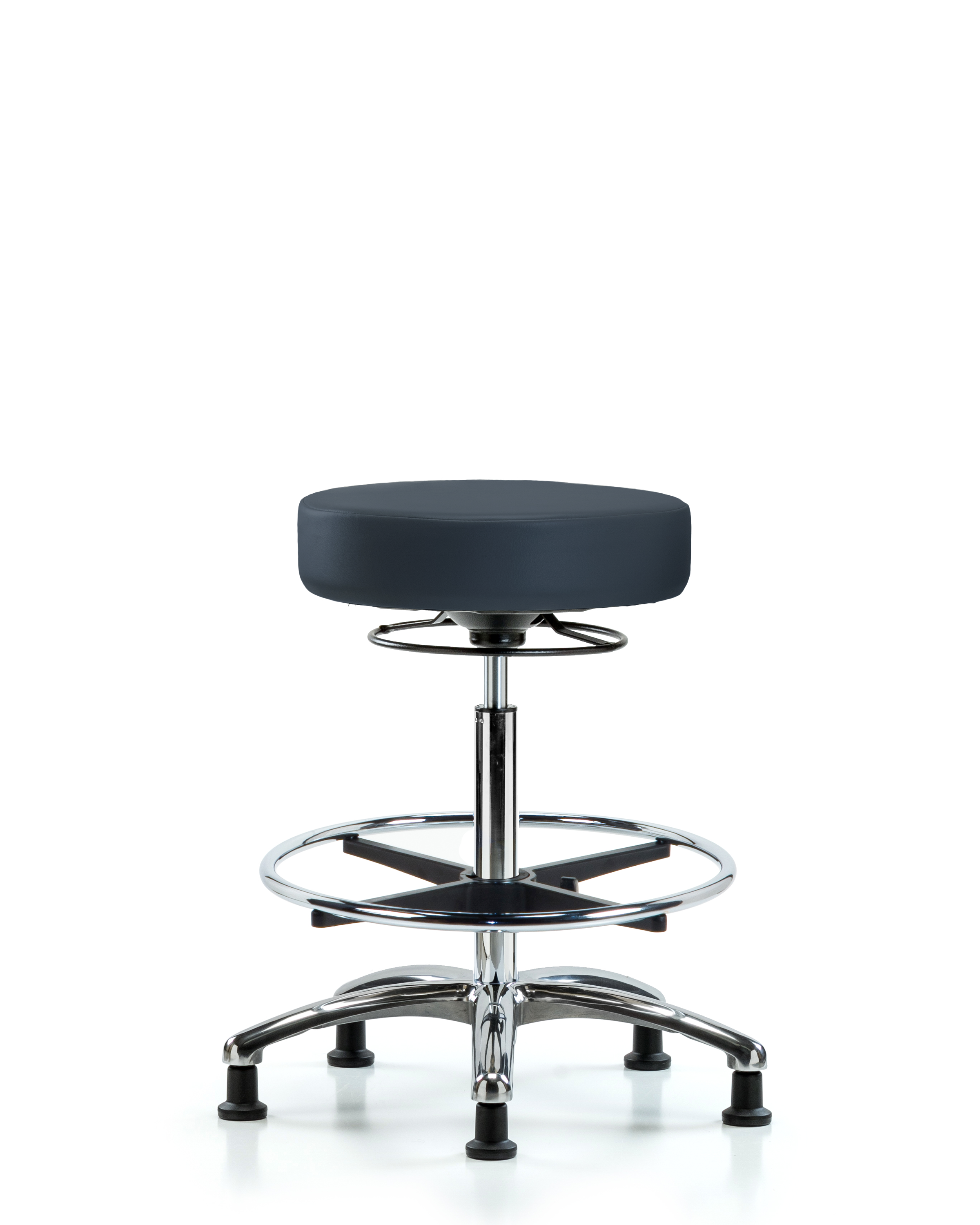 Rutledge Vinyl Stool without Back Chrome - High Bench Height with Chrome Foot Ring & Stationary Glides in Imperial Blue Trailblazer Vinyl