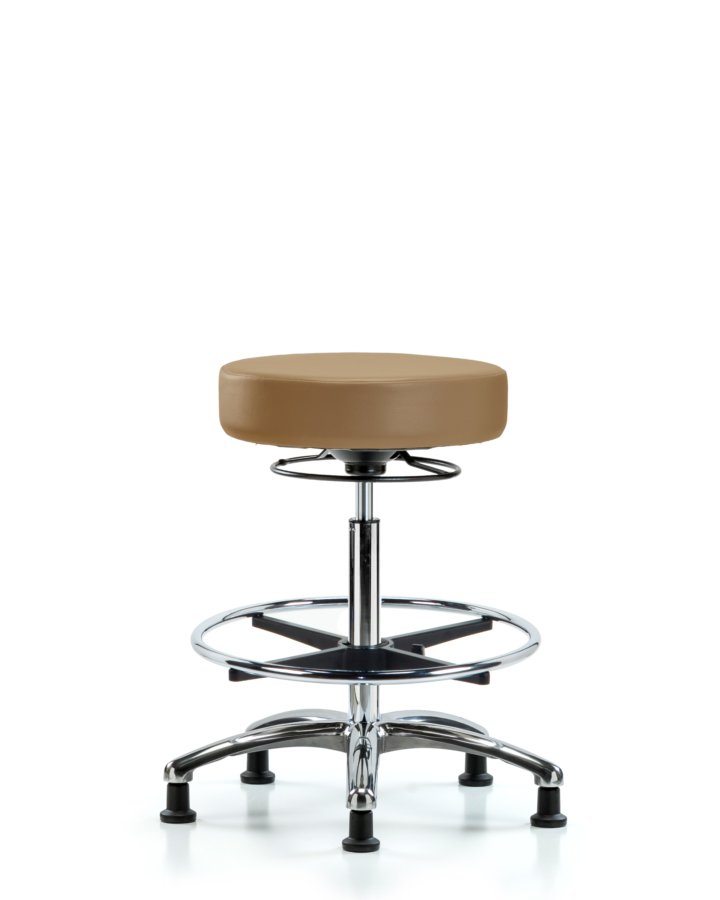 Rutledge Vinyl Stool without Back Chrome - High Bench Height with Chrome Foot Ring & Stationary Glides in Taupe Trailblazer Vinyl