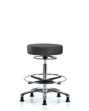 Rutledge Vinyl Stool without Back Chrome - High Bench Height with Chrome Foot Ring & Stationary Glides in Charcoal Trailblazer Vinyl