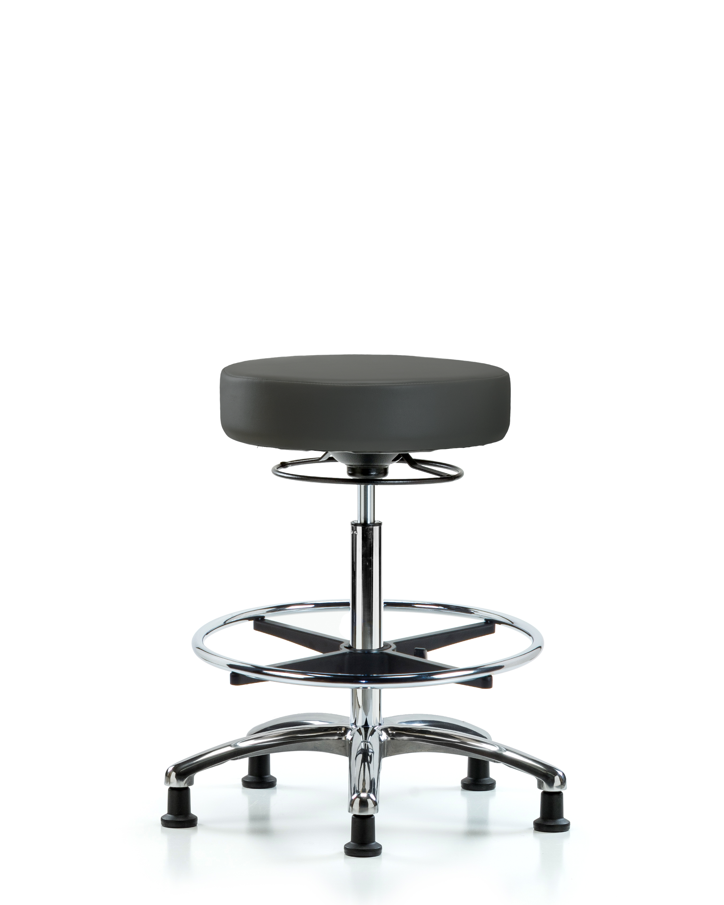 Rutledge Vinyl Stool without Back Chrome - High Bench Height with Chrome Foot Ring & Stationary Glides in Charcoal Trailblazer Vinyl
