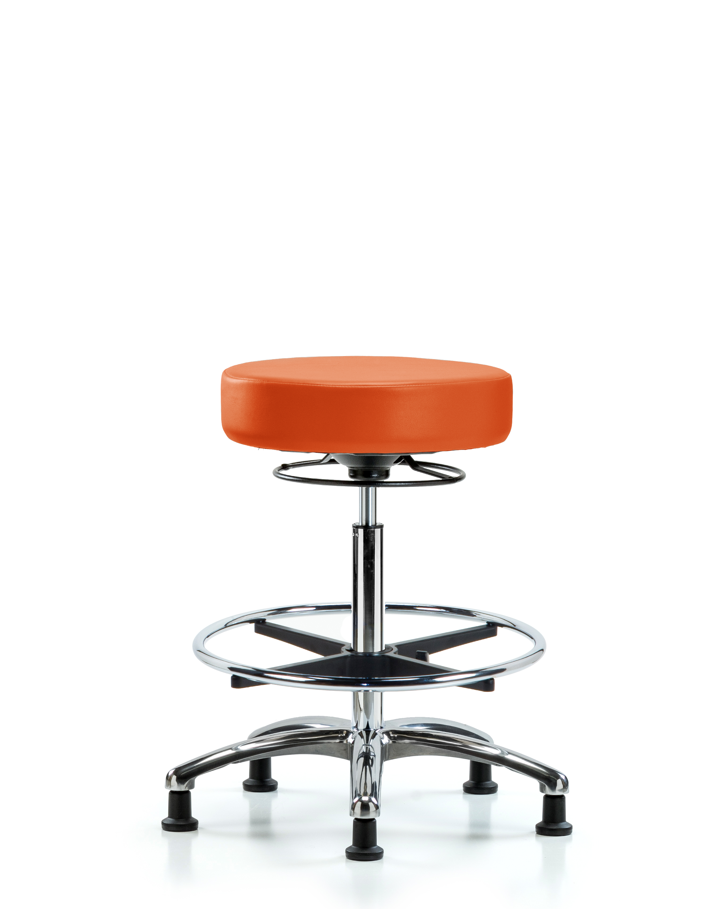 Rutledge Vinyl Stool without Back Chrome - High Bench Height with Chrome Foot Ring & Stationary Glides in Orange Kist Trailblazer Vinyl