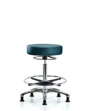 Rutledge Vinyl Stool without Back Chrome - High Bench Height with Chrome Foot Ring & Stationary Glides in Marine Blue Supernova Vinyl