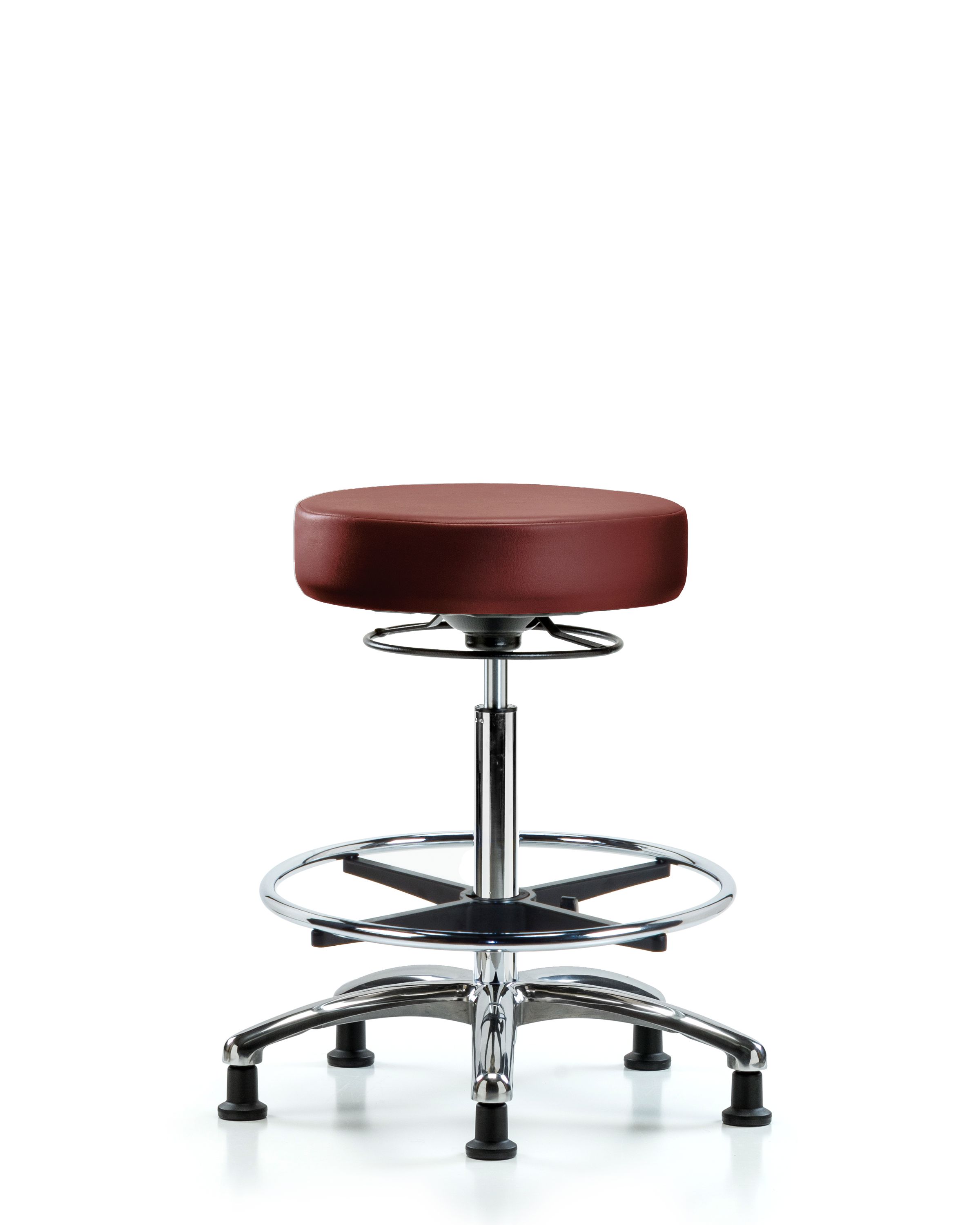 Rutledge Vinyl Stool without Back Chrome - High Bench Height with Chrome Foot Ring & Stationary Glides in Borscht Supernova Vinyl