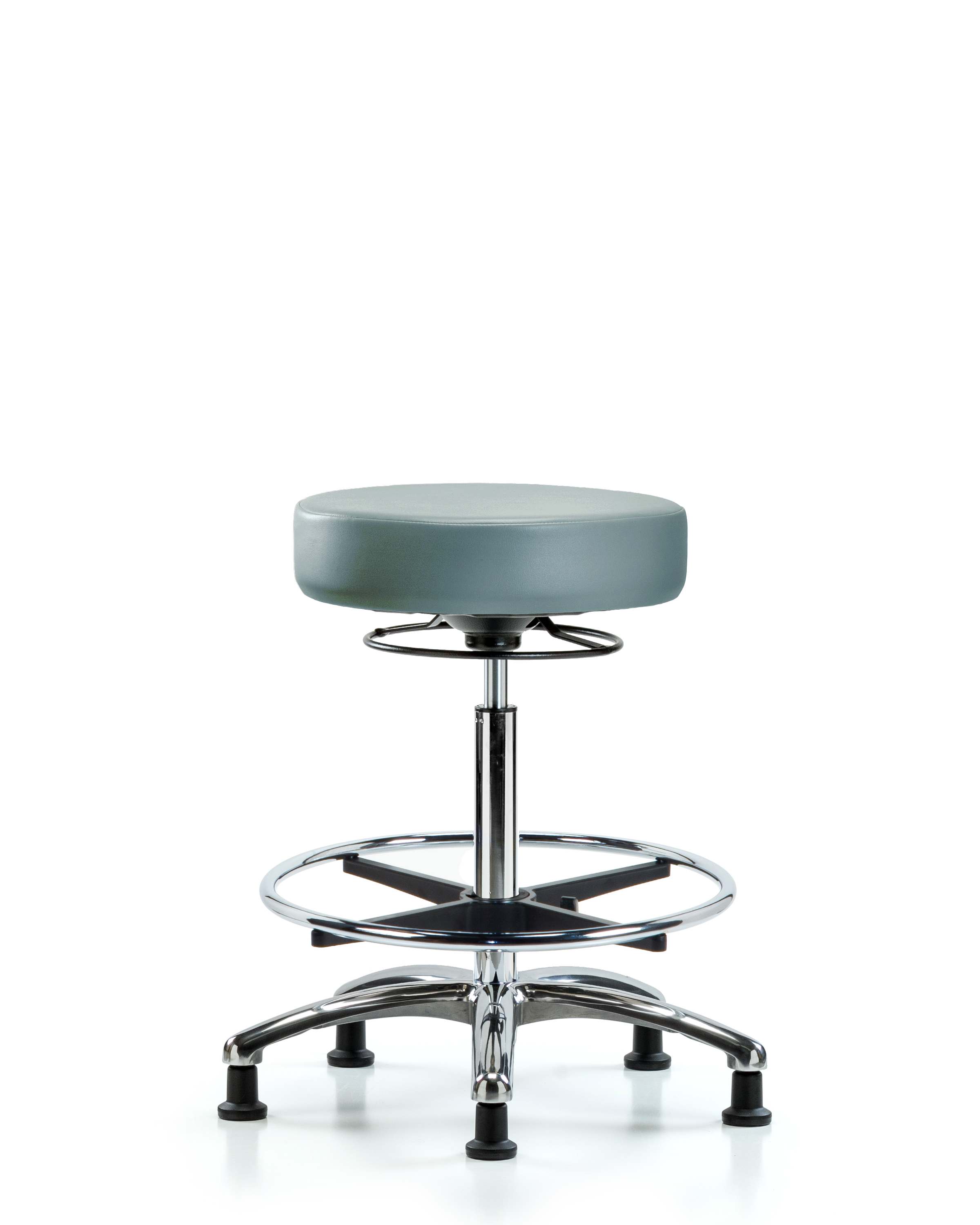 Rutledge Vinyl Stool without Back Chrome - High Bench Height with Chrome Foot Ring & Stationary Glides in Storm Supernova Vinyl
