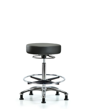 Rutledge Vinyl Stool without Back Chrome - High Bench Height with Chrome Foot Ring & Stationary Glides in Carbon Supernova Vinyl