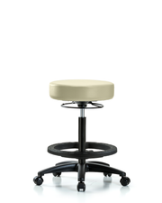 Rutledge Vinyl Stool without Back - High Bench Height with Black Foot Ring & Casters in Adobe White Trailblazer Vinyl