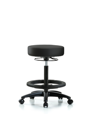 Rutledge Vinyl Stool without Back - High Bench Height with Black Foot Ring & Casters in Black Trailblazer Vinyl