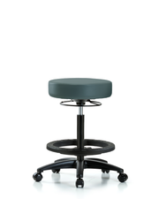 Rutledge Vinyl Stool without Back - High Bench Height with Black Foot Ring & Casters in Colonial Blue Trailblazer Vinyl