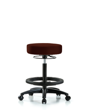 Rutledge Vinyl Stool without Back - High Bench Height with Black Foot Ring & Casters in Burgundy Trailblazer Vinyl