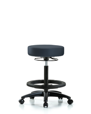 Rutledge Vinyl Stool without Back - High Bench Height with Black Foot Ring & Casters in Imperial Blue Trailblazer Vinyl