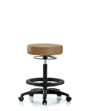 Rutledge Vinyl Stool without Back - High Bench Height with Black Foot Ring & Casters in Taupe Trailblazer Vinyl