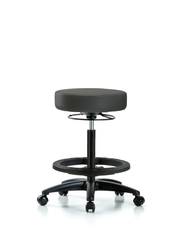 Rutledge Vinyl Stool without Back - High Bench Height with Black Foot Ring & Casters in Charcoal Trailblazer Vinyl