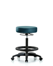 Rutledge Vinyl Stool without Back - High Bench Height with Black Foot Ring & Casters in Marine Blue Supernova Vinyl