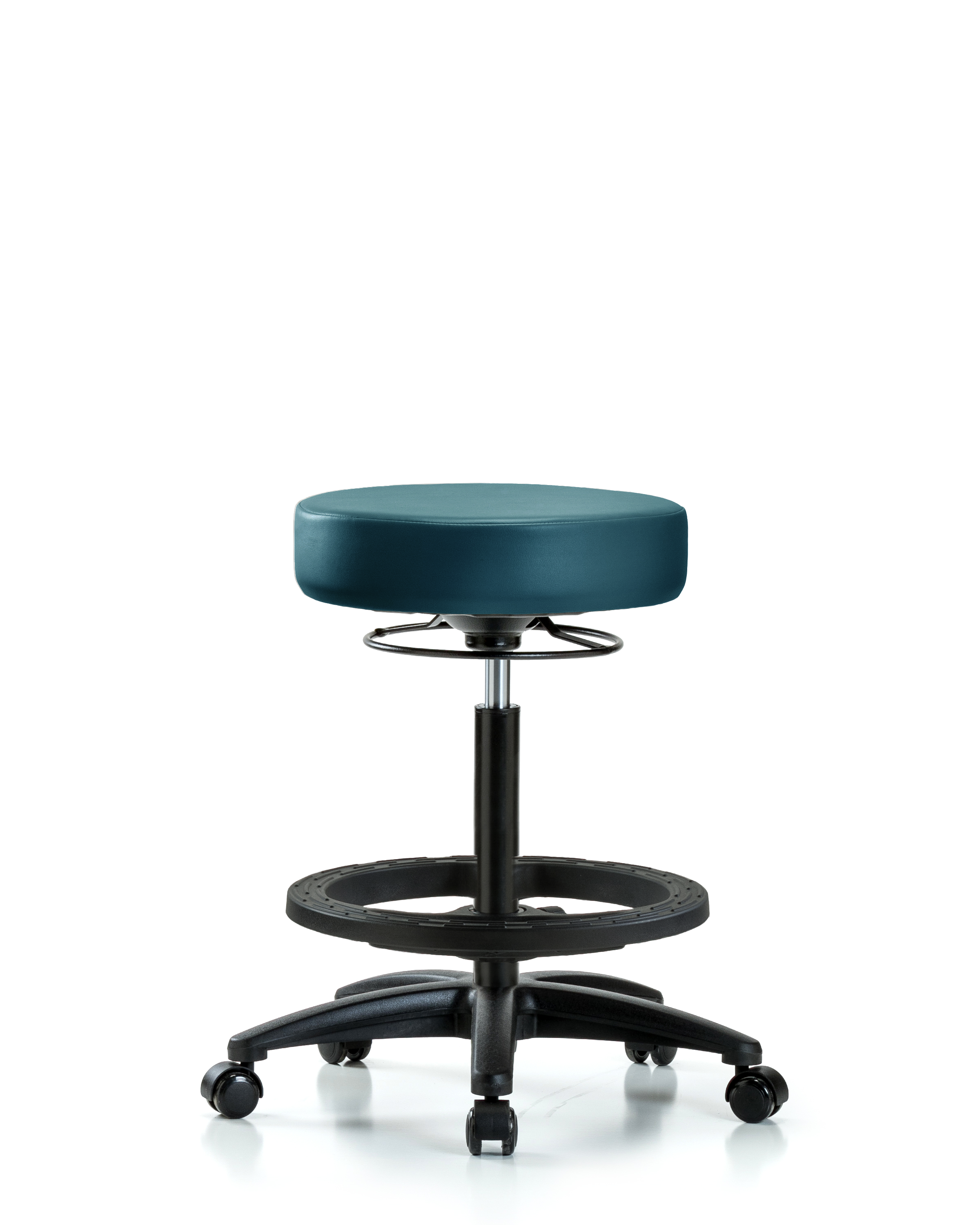 Rutledge Vinyl Stool without Back - High Bench Height with Black Foot Ring & Casters in Marine Blue Supernova Vinyl