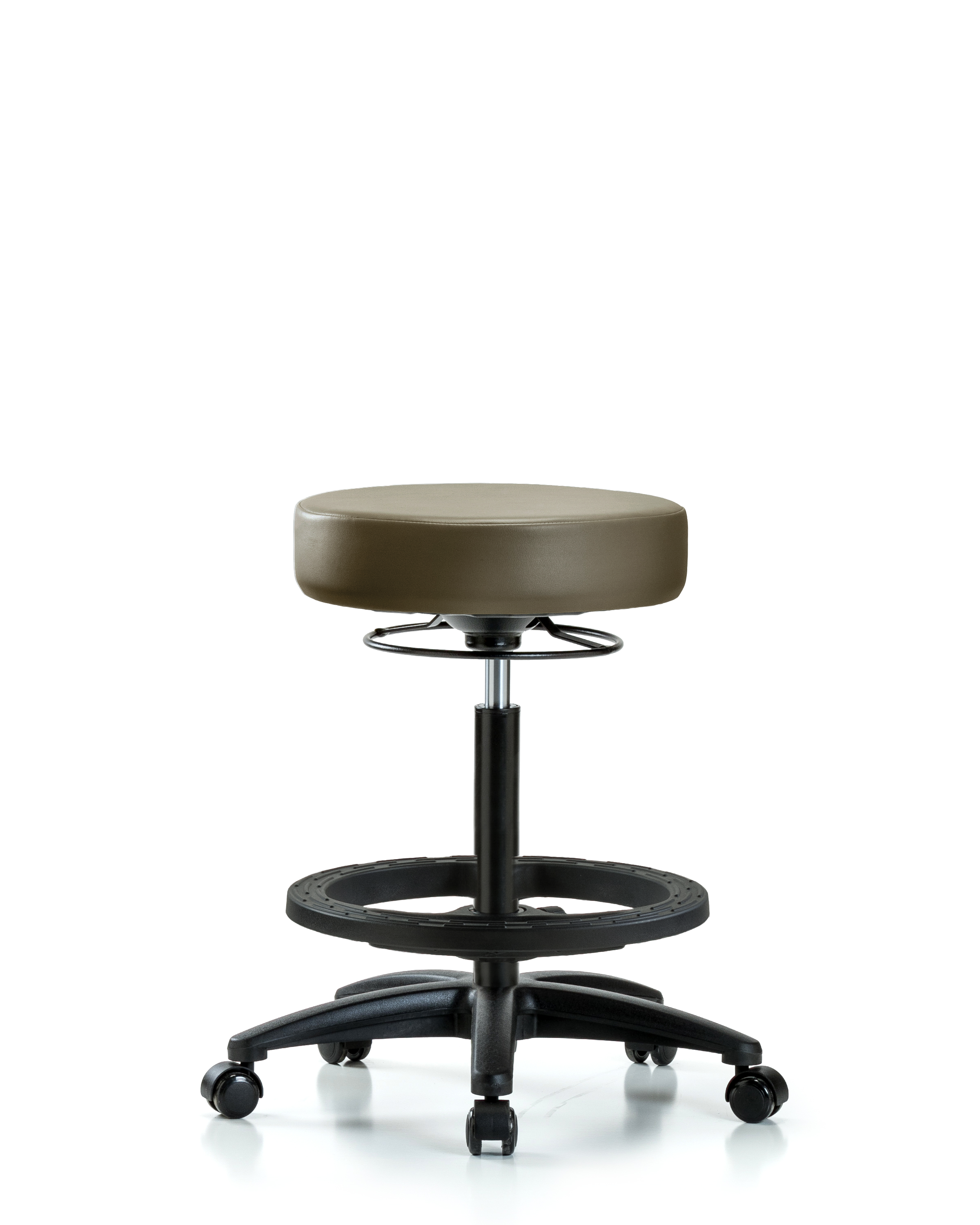 Rutledge Vinyl Stool without Back - High Bench Height with Black Foot Ring & Casters in Taupe Supernova Vinyl