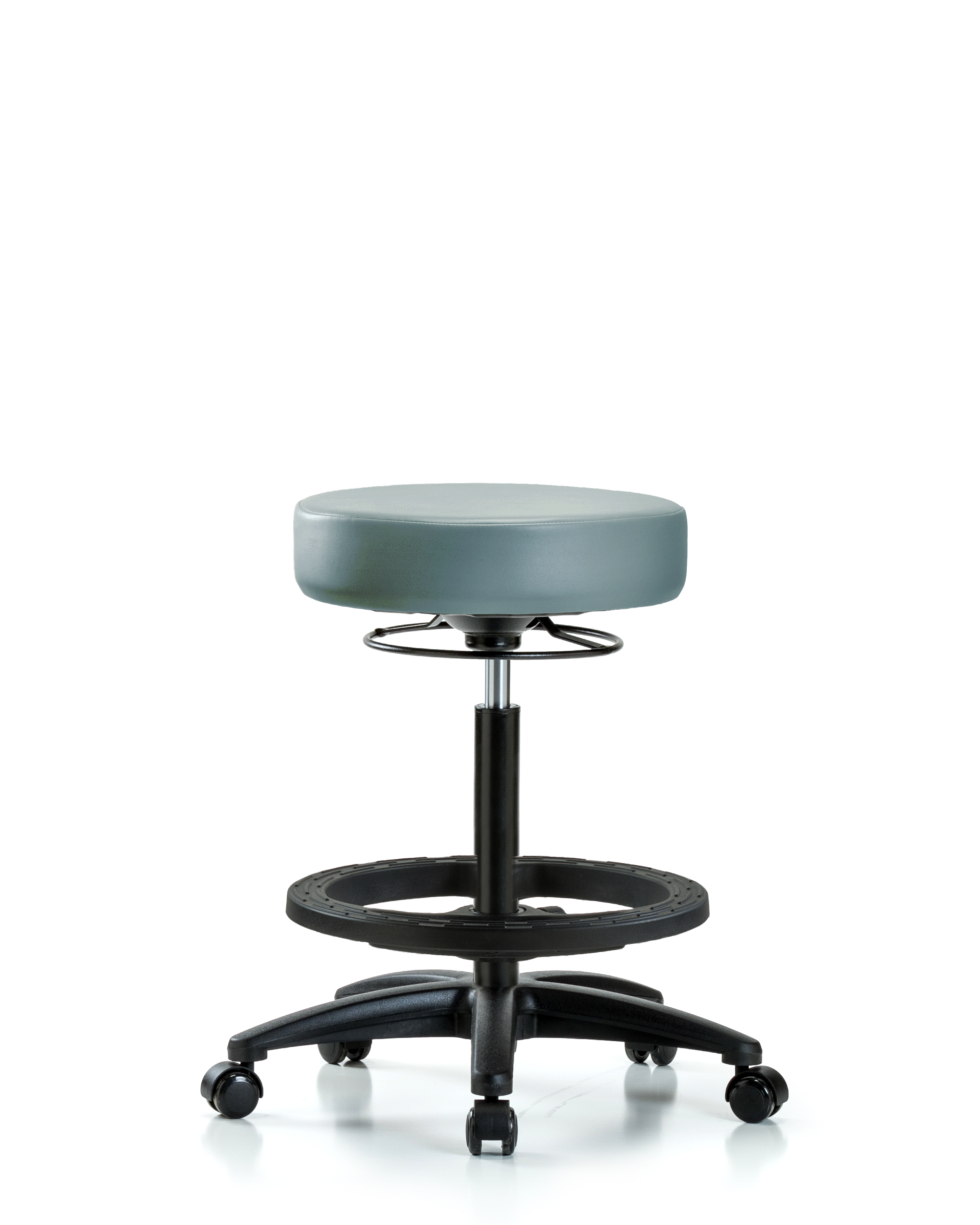 Rutledge Vinyl Stool without Back - High Bench Height with Black Foot Ring & Casters in Storm Supernova Vinyl