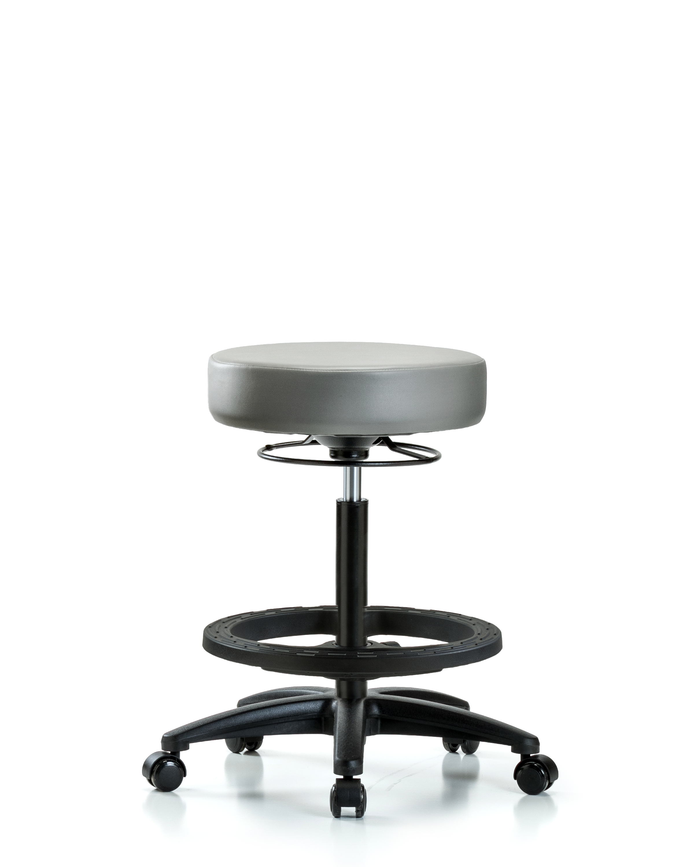 Rutledge Vinyl Stool without Back - High Bench Height with Black Foot Ring & Casters in Sterling Supernova Vinyl