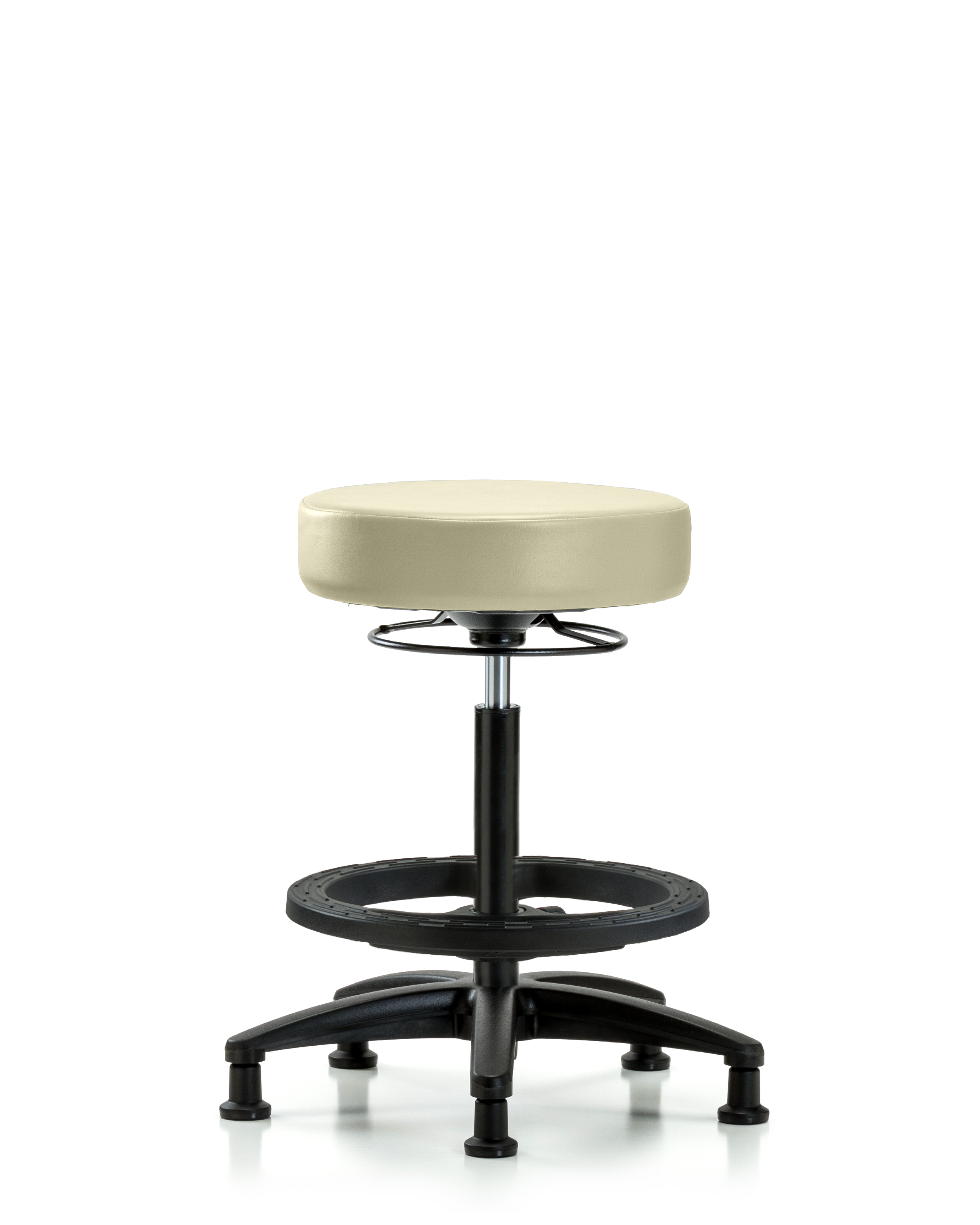 Rutledge Vinyl Stool without Back - High Bench Height with Black Foot Ring & Stationary Glides in Adobe White Trailblazer Vinyl
