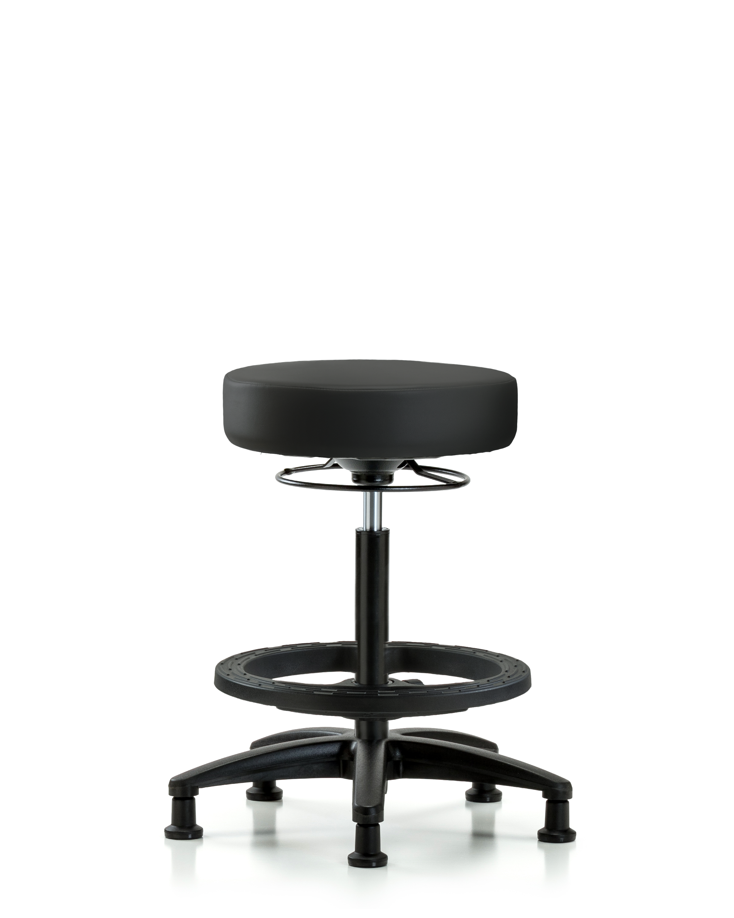 Rutledge Vinyl Stool without Back - High Bench Height with Black Foot Ring & Stationary Glides in Black Trailblazer Vinyl