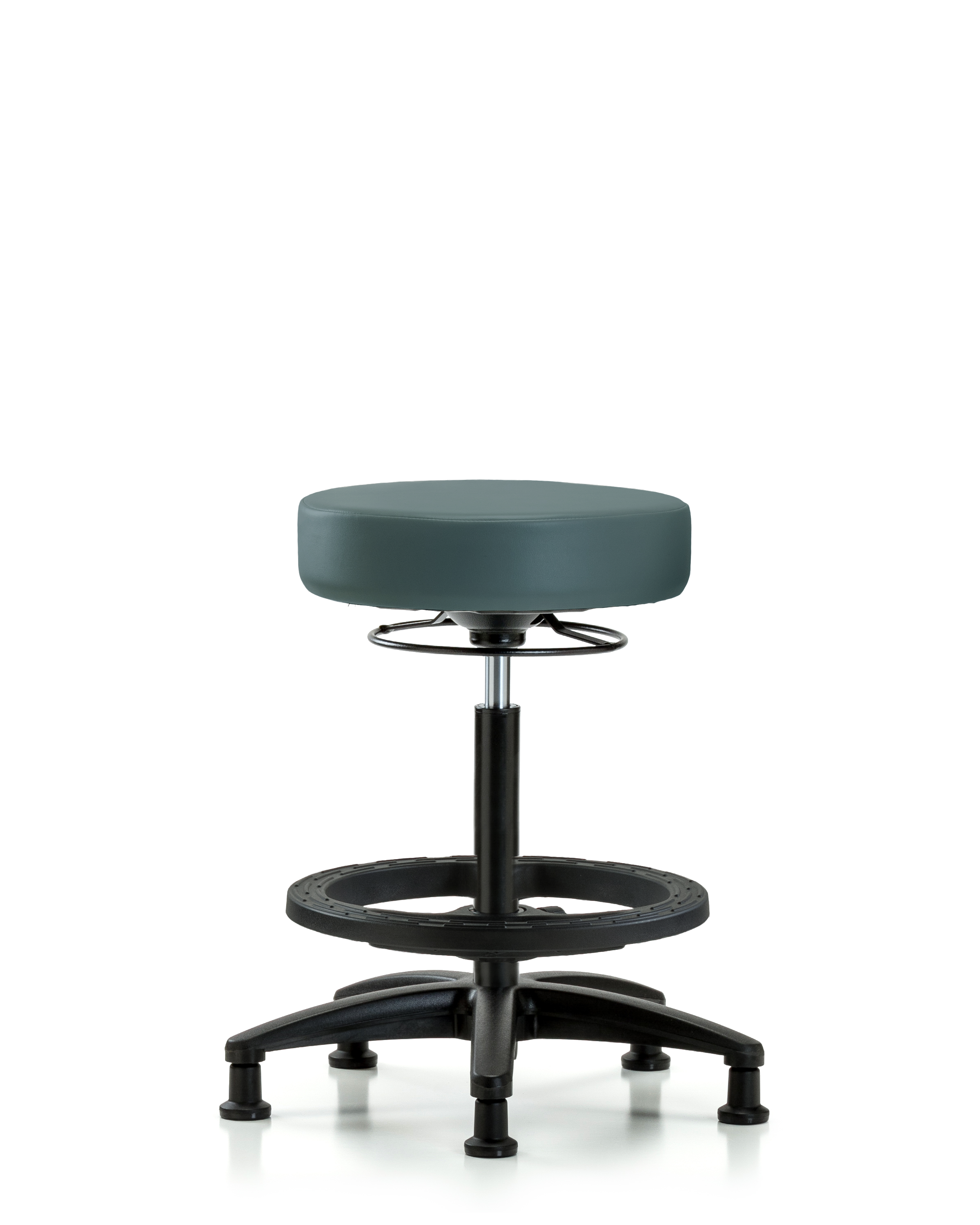 Rutledge Vinyl Stool without Back - High Bench Height with Black Foot Ring & Stationary Glides in Colonial Blue Trailblazer Vinyl