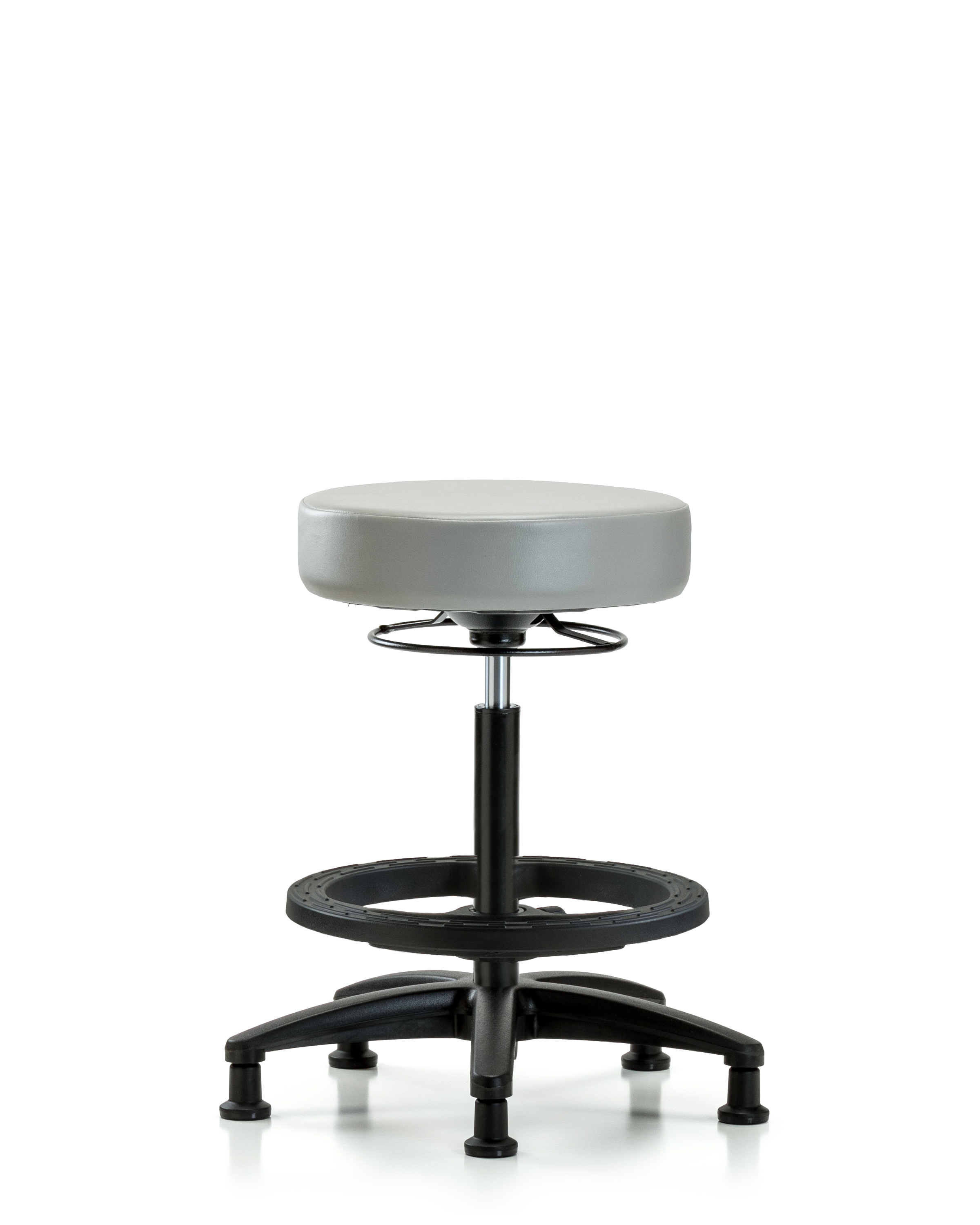 Rutledge Vinyl Stool without Back - High Bench Height with Black Foot Ring & Stationary Glides in Dove Trailblazer Vinyl