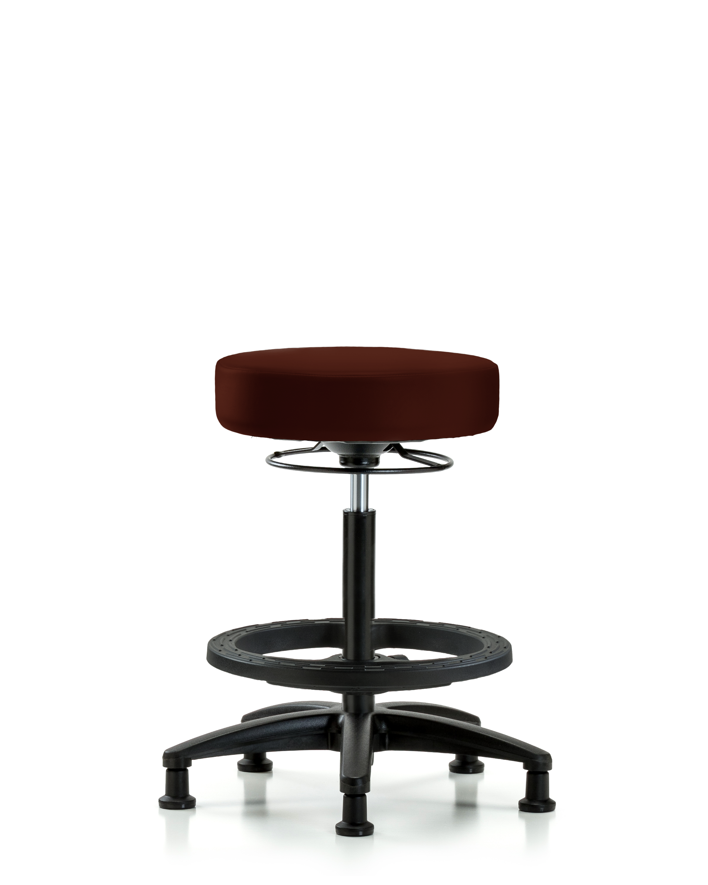 Rutledge Vinyl Stool without Back - High Bench Height with Black Foot Ring & Stationary Glides in Burgundy Trailblazer Vinyl