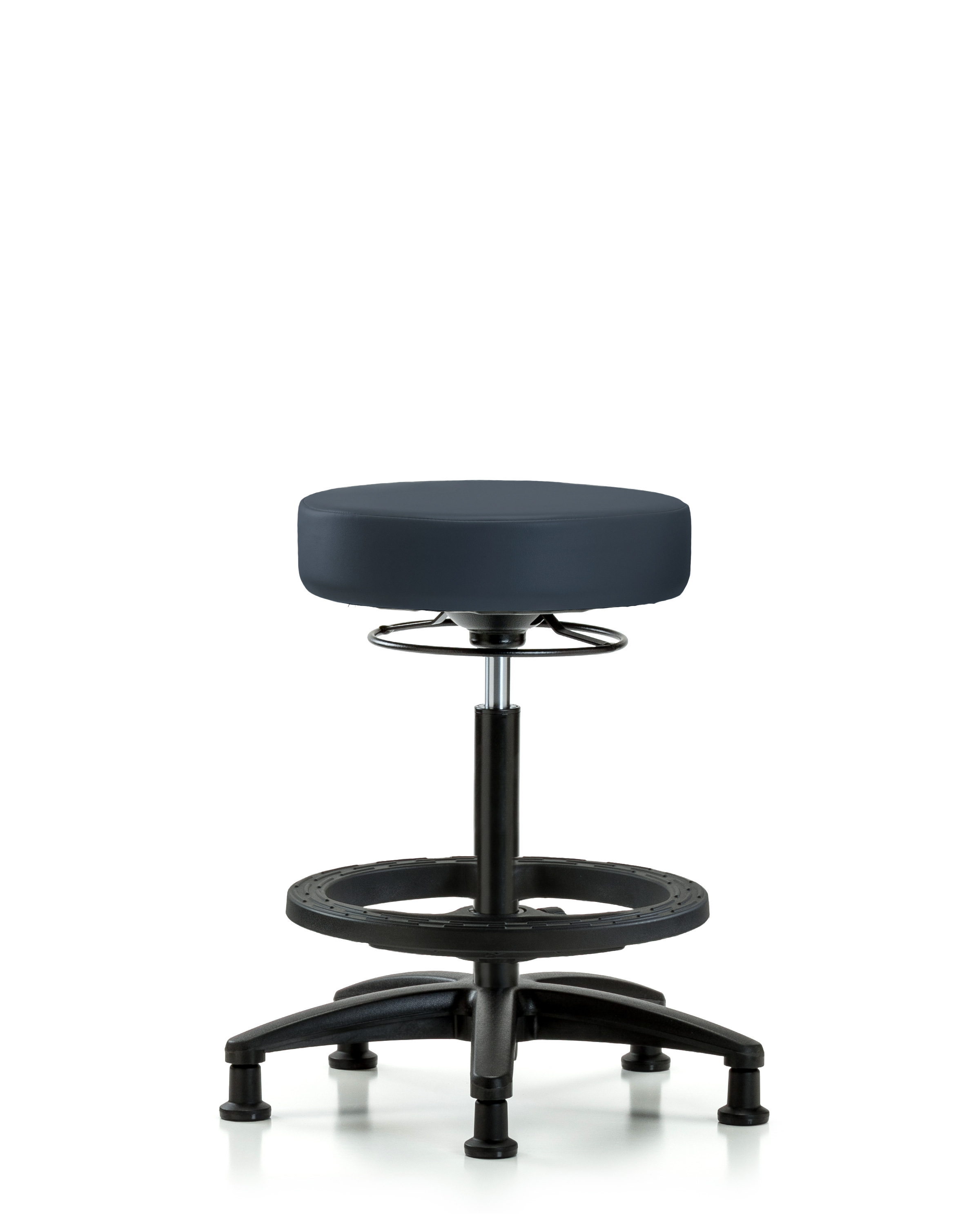 Rutledge Vinyl Stool without Back - High Bench Height with Black Foot Ring & Stationary Glides in Imperial Blue Trailblazer Vinyl