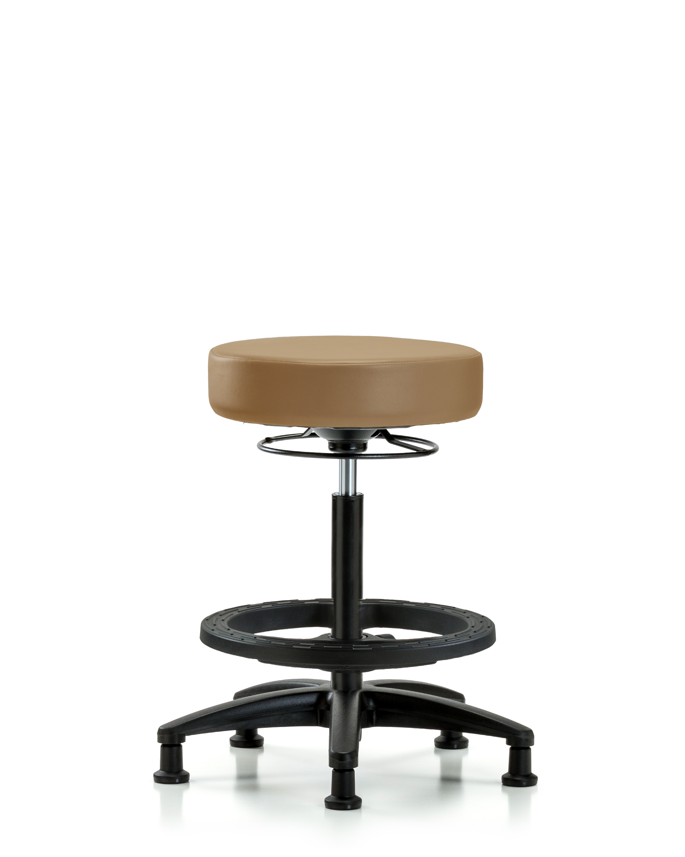 Rutledge Vinyl Stool without Back - High Bench Height with Black Foot Ring & Stationary Glides in Taupe Trailblazer Vinyl
