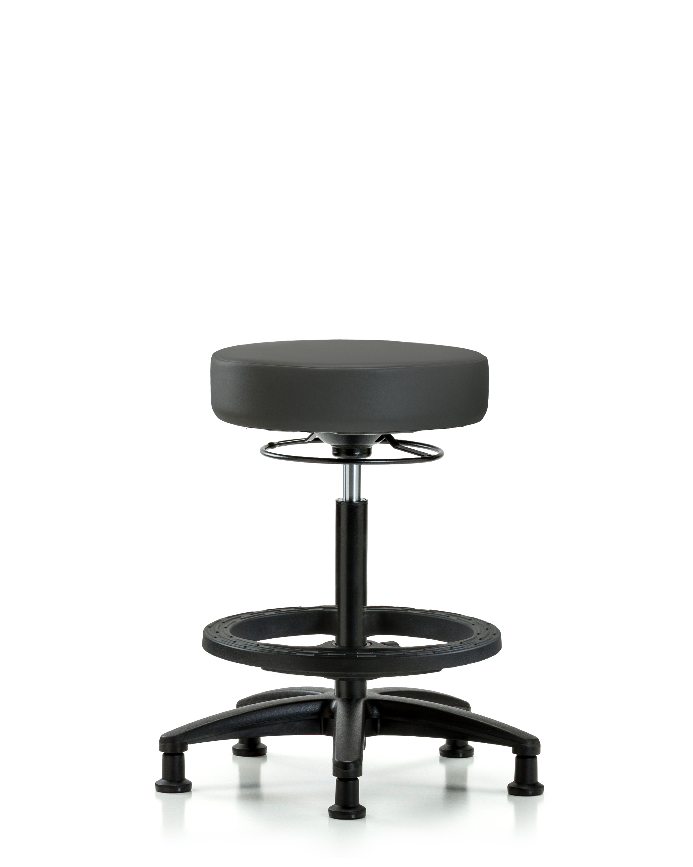 Rutledge Vinyl Stool without Back - High Bench Height with Black Foot Ring & Stationary Glides in Charcoal Trailblazer Vinyl
