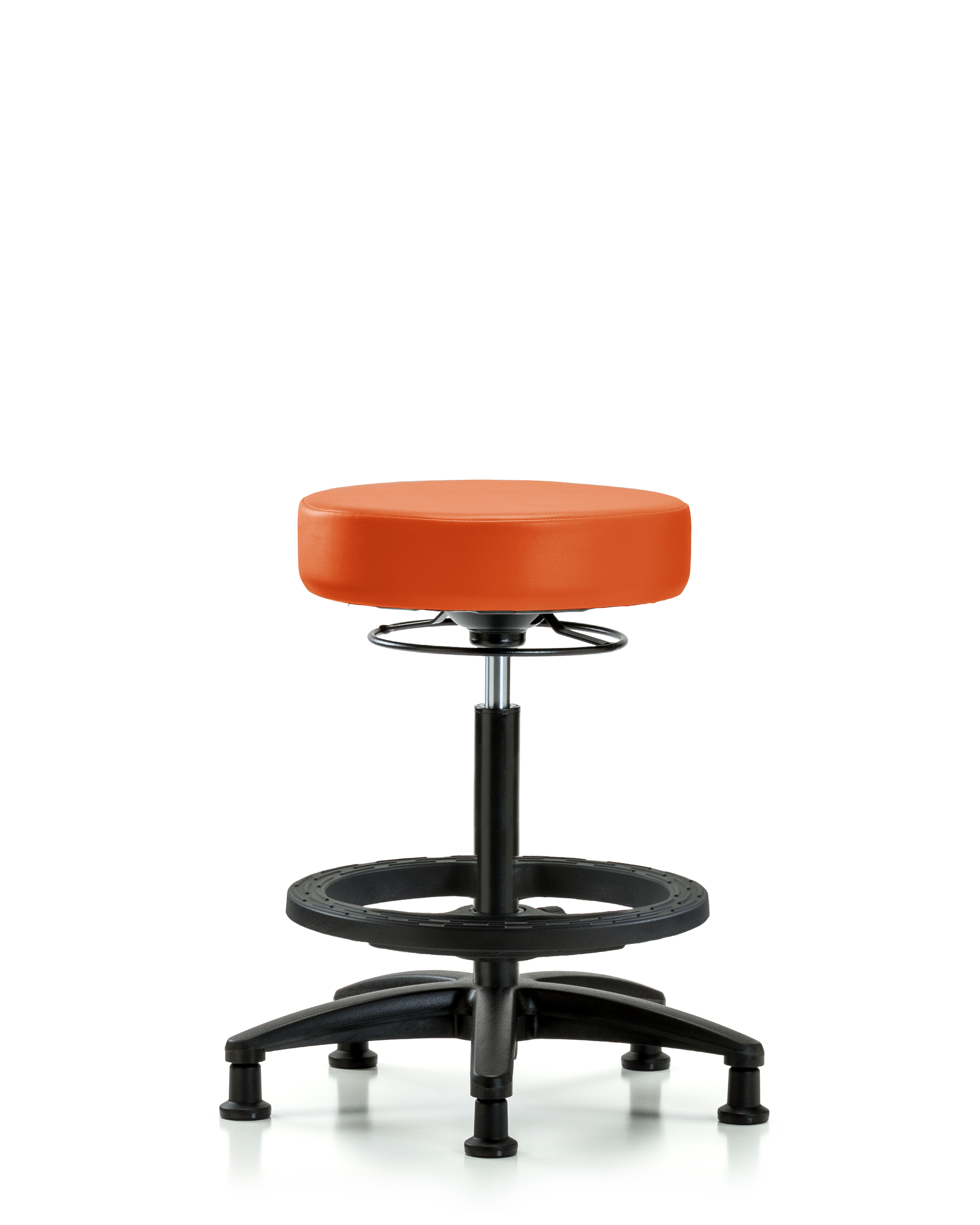 Rutledge Vinyl Stool without Back - High Bench Height with Black Foot Ring & Stationary Glides in Orange Kist Trailblazer Vinyl