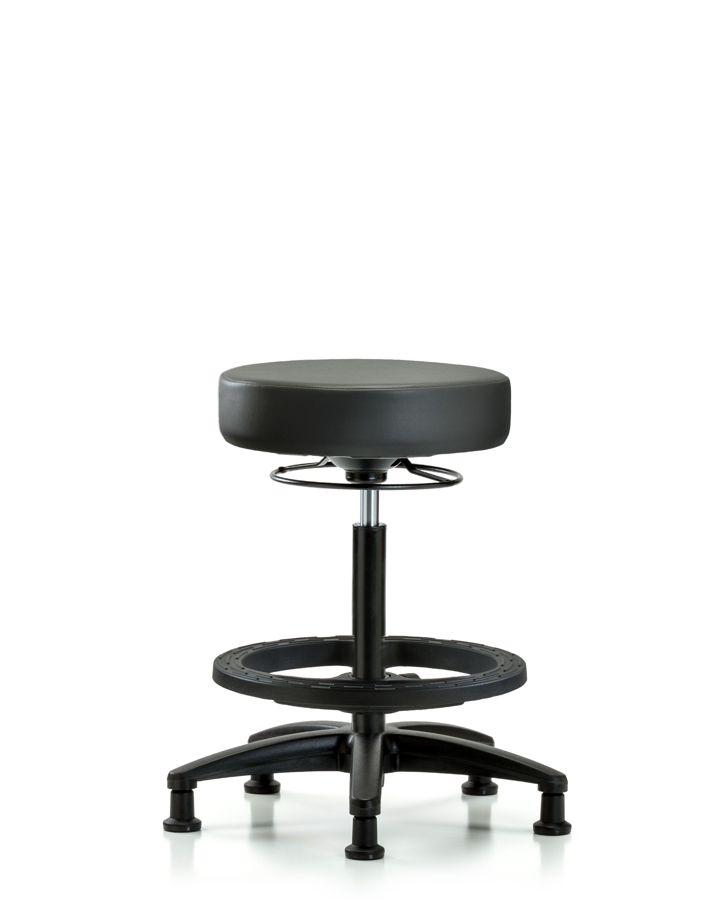 Rutledge Vinyl Stool without Back - High Bench Height with Black Foot Ring & Stationary Glides in Carbon Supernova Vinyl