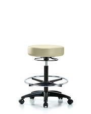 Rutledge Vinyl Stool without Back - High Bench Height with Chrome Foot Ring & Casters in Adobe White Trailblazer Vinyl