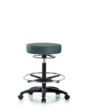 Rutledge Vinyl Stool without Back - High Bench Height with Chrome Foot Ring & Casters in Colonial Blue Trailblazer Vinyl