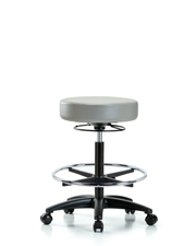 Rutledge Vinyl Stool without Back - High Bench Height with Chrome Foot Ring & Casters in Dove Trailblazer Vinyl